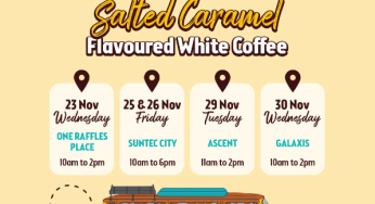 Old Town White Coffee Singapore free Salted caramel flavor white coffee at Oldtown van
