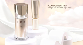Elixir free UV protector and Design Time Serum sample at Takashimaya store