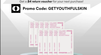 Innisfree collagen green tea ceramide and bounce cream try before you buy pay $4 and get $4 return voucher