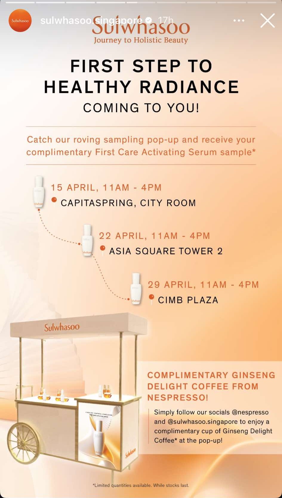 Sulwhasoo x nespresso free first care activating serum and ginseng coffee Singapore